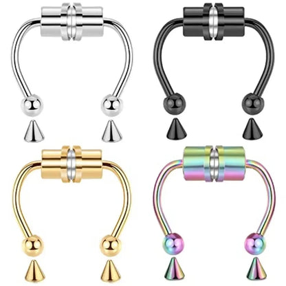 1/2/3/4/5pcs Fake Magnetic Stainless Steel Nose Rings, Non Piercing