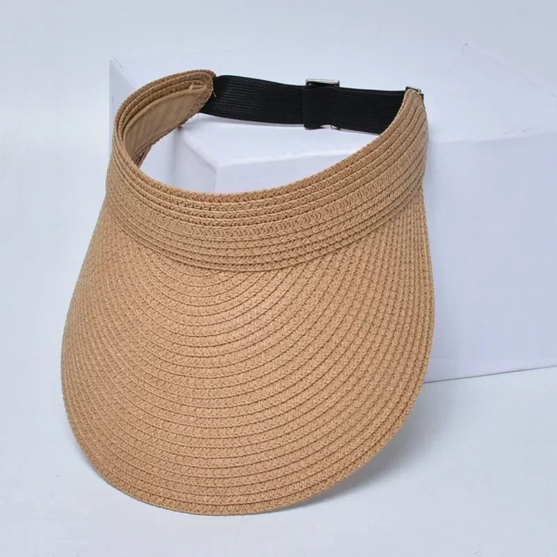 Spring and Summer Women's Outdoor Sunshade  Straw Hat Fashion Empty Top  Duck Tongue Hat Big Brim Cap G37
