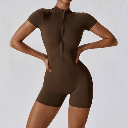ZenFit Short Sleeve Zip Yoga Bodysuit
