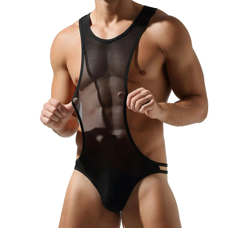 Sexy Men Underwear T-Back Bodysuit Jumpsuit Stretch Nylon Man Harness Men's Thongs Jockstrap Sissy Tanga Hombre Slip Lingerie