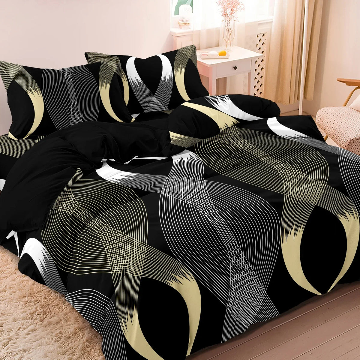 3pcs Botanical Geometric Lines Floral Design Bedding Set Included 1
