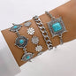 KMVEXO 5Pcs/Set Vintage Bohemian Turquoise Inlaid Bracelets Women Ethnic Style Flower Feather Cuff Bracelet Bangles Boho Jewelry