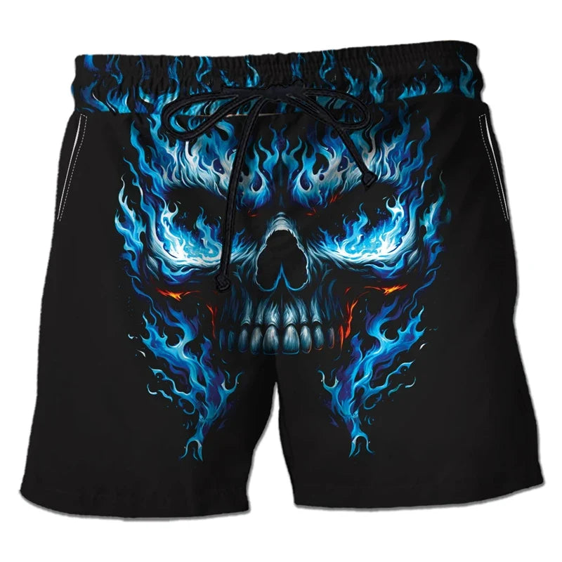 Harajuku Skull Graphic Beach Shorts Hawaiian Male Boardshorts Goth Skeleton Flower Bermudas Hip Hop Short Pants For Men Trousers