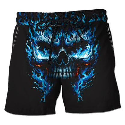 Harajuku Skull Graphic Beach Shorts Hawaiian Male Boardshorts Goth Skeleton Flower Bermudas Hip Hop Short Pants For Men Trousers