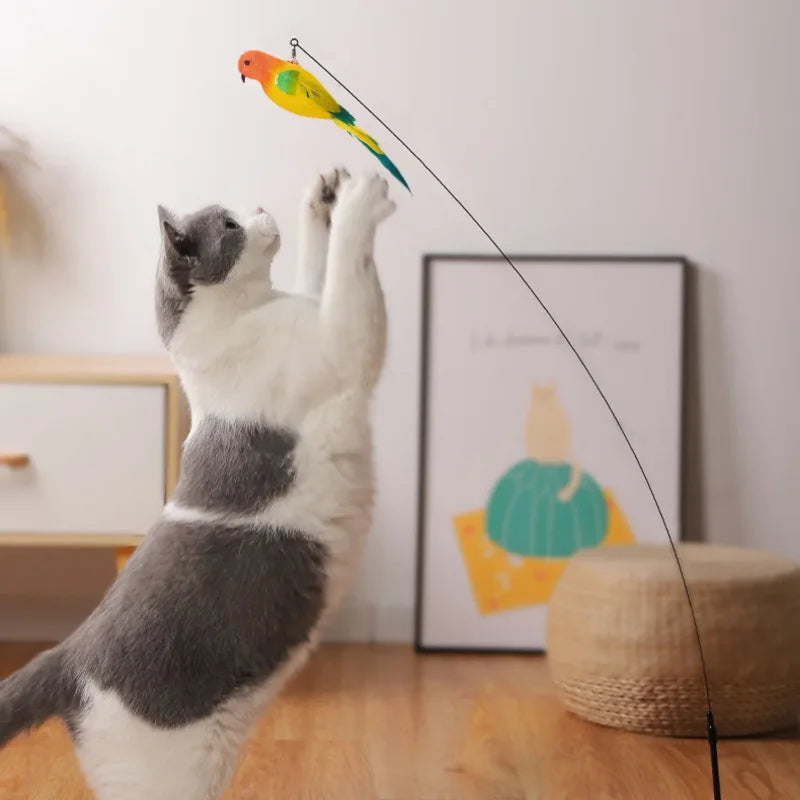 Funny Simulation Bird Cat Toy Feather with Bell Cat Stick Interactive Toy for Kitten Playing Teaser Wand Toy Pet Cats Supplies