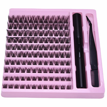 Wispy D Curl Cluster Lashes DIY Complete Kit with Bond & Tweezers Soft Natural Nude Daily & Dramatic Cosplay Eye Looks