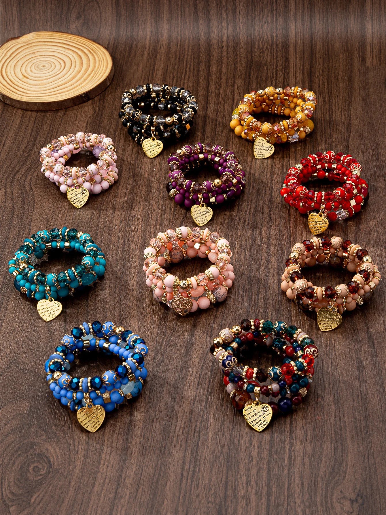 WG Bracelet Stackable Bead Bracelets Ladies Mens Stretch Multilayer Bracelet Set Multicolor Jewelry Earrings Bracelet Set