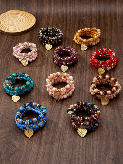 WG Bracelet Stackable Bead Bracelets Ladies Mens Stretch Multilayer Bracelet Set Multicolor Jewelry Earrings Bracelet Set