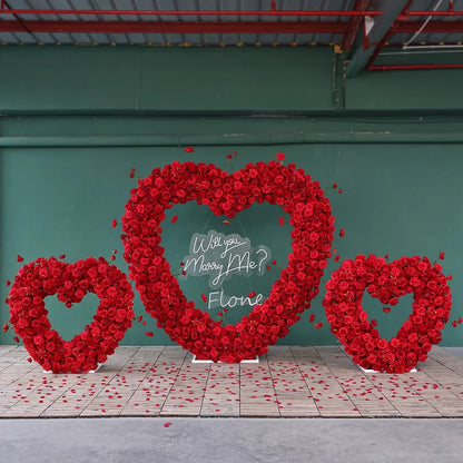 Heart Shaped Artificial Flowers Wreath Proposal Wedding Decoration High-end Silk Red Rose Heart Sztuczne Kwiaty Decor FL2580