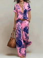 Women's Boho Paisley Print Two-Piece Set V-Neck Short Sleeve Blouse Top Wide Leg Pants Casual Loose Suit for Vacation