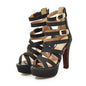 Gold Glitter Women Platform Sandals High Chunky Heels Black Silver PU Casual Party Club Bucke Strap Zipper Lady Gladiator Shoes