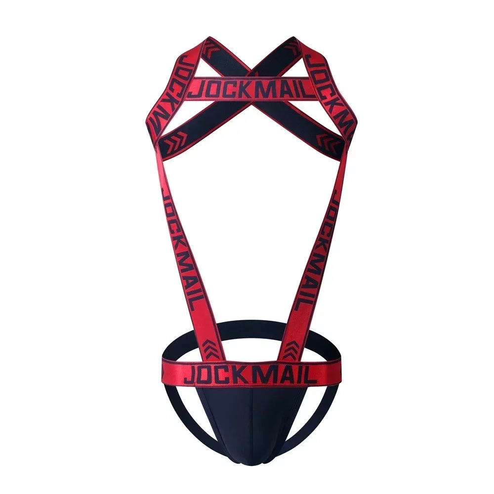 Men's Jockstrap Underwear Bodysuit Suspender Jumpsuits Sexy Lingerie Men Harness Hollow Out Bondage Elastic Hole Erotic Costume