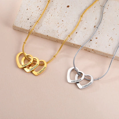 Lemegeton Customize Name Love Necklace 1-4 Heart Pendant Personalized Engraved Name Stainless Steel Jewelry Couple Family Gifts