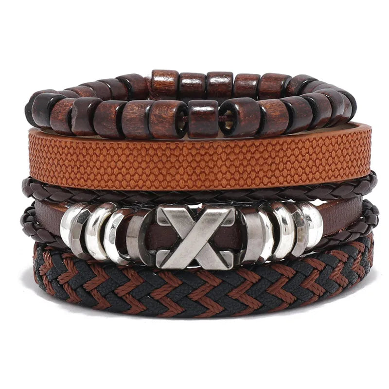 Modyle Multi-layer Gothic Leather Bracelet Set Punk Viantage Wings Charms Handwoven Bracelets for Men Jewelry Gifts