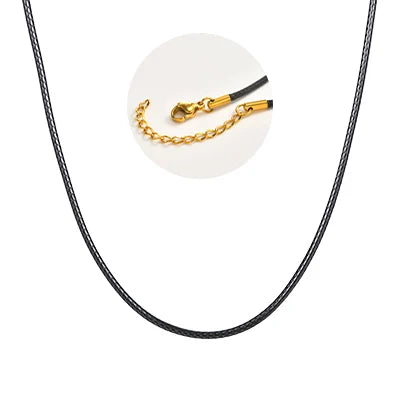 Black Waxed Cord Necklace for Women Minimalist Stainless Steel Clasp 2mm Waterproof Wax Rope Chain for Pendant 16/18/20inch