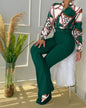 Women Autumn Winter Trouser Set Pants Suit Belt Long Sleeve Turndown Collar Button Printing Color Casual Fashion Regular Pants
