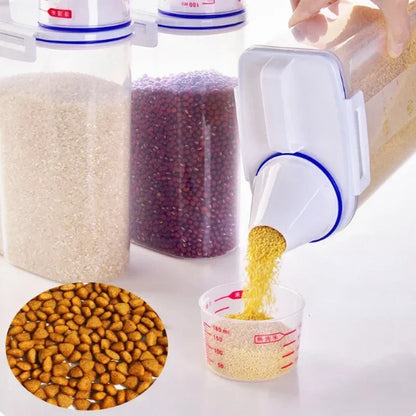 1pc Airtight Pet Food Storage Container, 1.5kg/2kg Plastic Sealed Jar with Measuring Cup for Dog Cat Dry Food Kibble