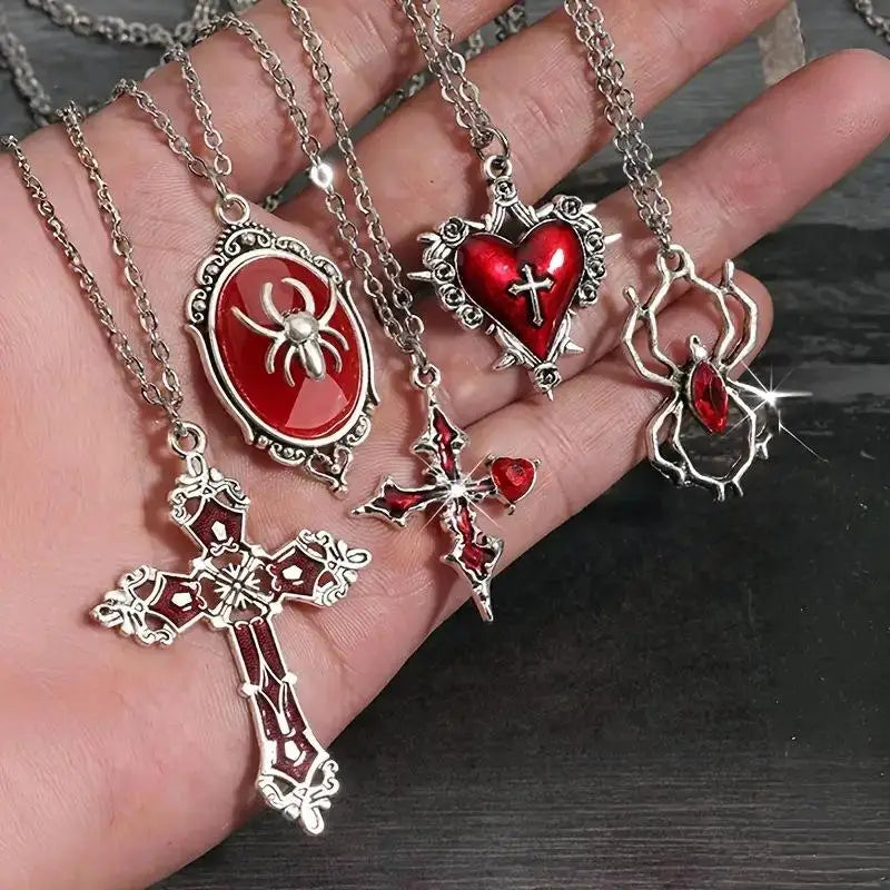 5pcs Gothic Necklace Set for Women Halloween Jewelry Heart Bat Spider