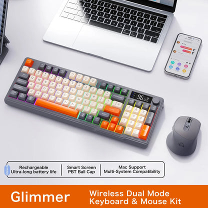 M96 Wireless Keyboard and Mouse Set, Bluetooth&2.4G, Smart Screen, 96 Keys, RGB, Silent Keyboard Mouse Combo