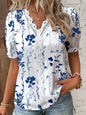 Fashion Casual Vacation Shirt Women Summer V Neck Hollow Out Solid
