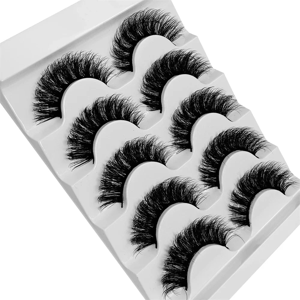 5 Pairs Fluffy Thick Lashes Russian Strip Lashes Faux Mink Fluffy 3D Fake Lashes Makeup Messy False Eyelashes
