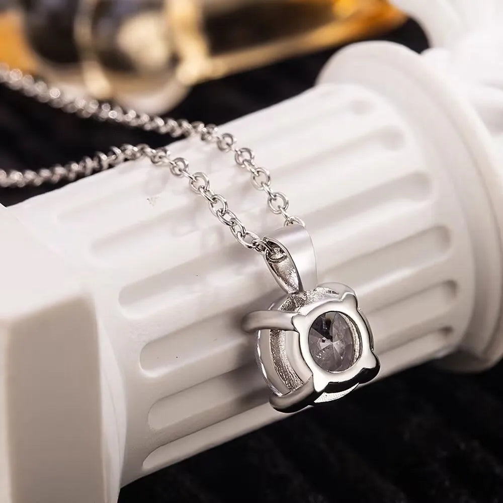 Mini Moissanite Real 925 Sterling Silver Pendant Necklace Female Clavicle Necklaces Wedding Party Jewelry