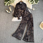 Elegant For Women's Fashion Sets Casual Long Sleeve Shirt Straight Pants Suit Female 2024 Loose Print Tops Two Pieces Outfits