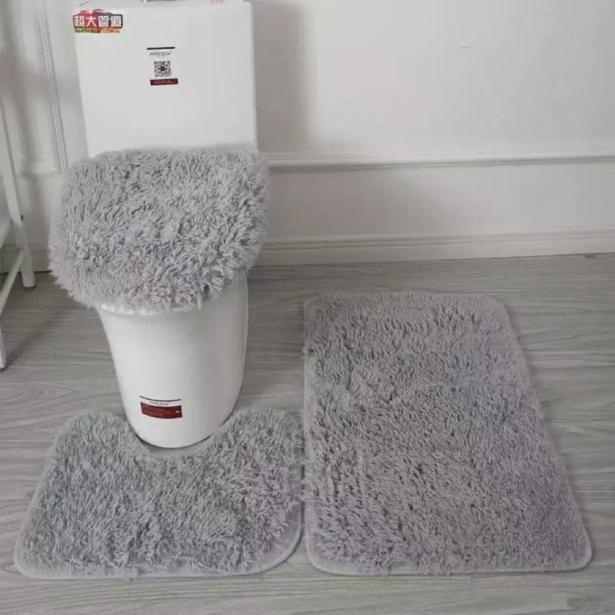 3 Pieces Bathroom Rug Set Bath Mat Toilet Lid Cover U Shape Rug Soft
