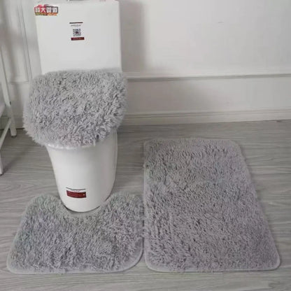 3 Pieces Bathroom Rug Set Bath Mat Toilet Lid Cover U Shape Rug Soft