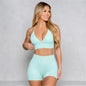 Bum 2PCS Seamless Yoga Set Women Blossom Bra + V-Back Shorts Gym