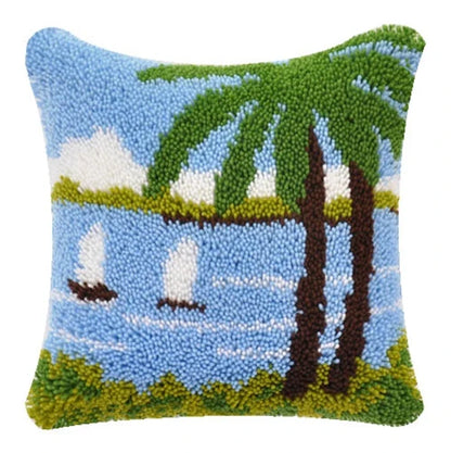 Lighthouse Sailing Latch Hook Set Embroidery Latch Hook Kit Marine Animals Latch Hook Pillow Set Button Pad Package Handmade DIY
