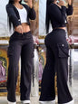 Camo Button Crop Top & Pants Tracksuit Set