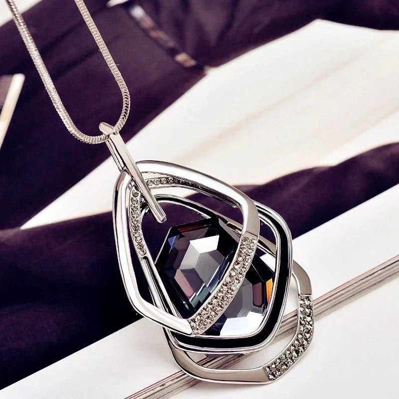 New Arrival Long Necklaces for Women 2024 Fashion Gray Crystal Choker Collier Femme Statement Necklaces & Pendants Accessories