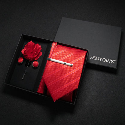 Wine red Men Tie Paisley Silk Tie Pocket Square Cufflink Luxury Gift Box Set Wedding Gravat Accessories Neck Tie For Men