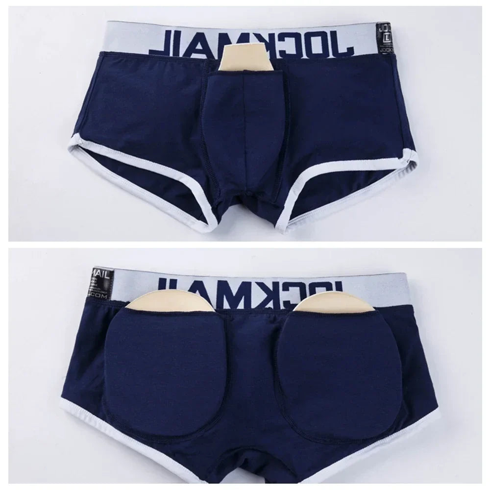 JOCKMAIL Brand sexy men underwear bulge enhancing men Boxer include Penis pad and hips buttocks double Removable push up cup