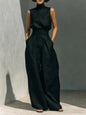 Casual Solid Cotton Linen Two-Piece Set for Women Sleeveless