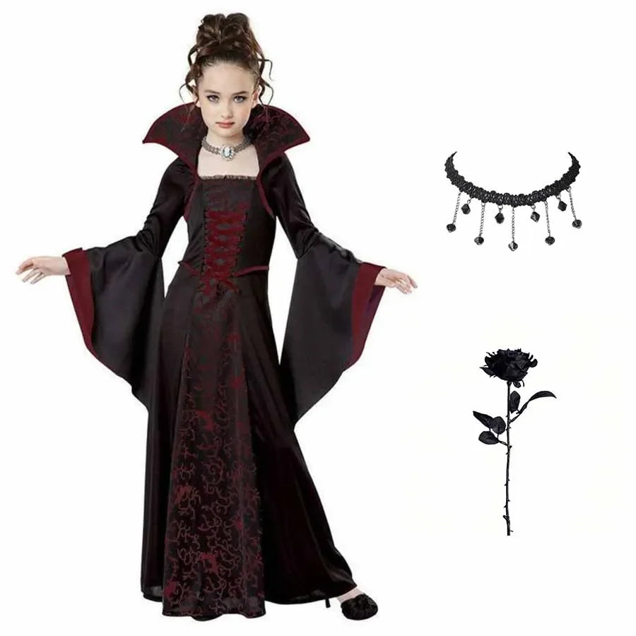 Kids Vampire Costume Gothic Halloween Dress with Accessories