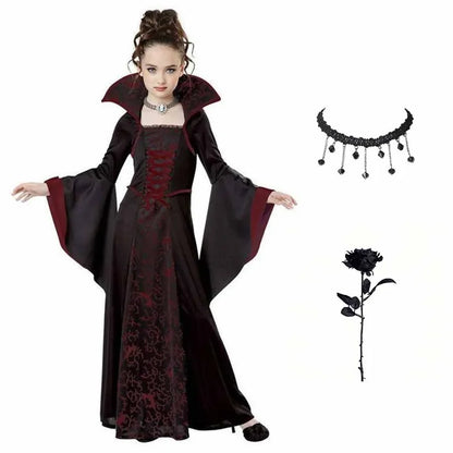 Kids Vampire Costume Gothic Halloween Dress with Accessories