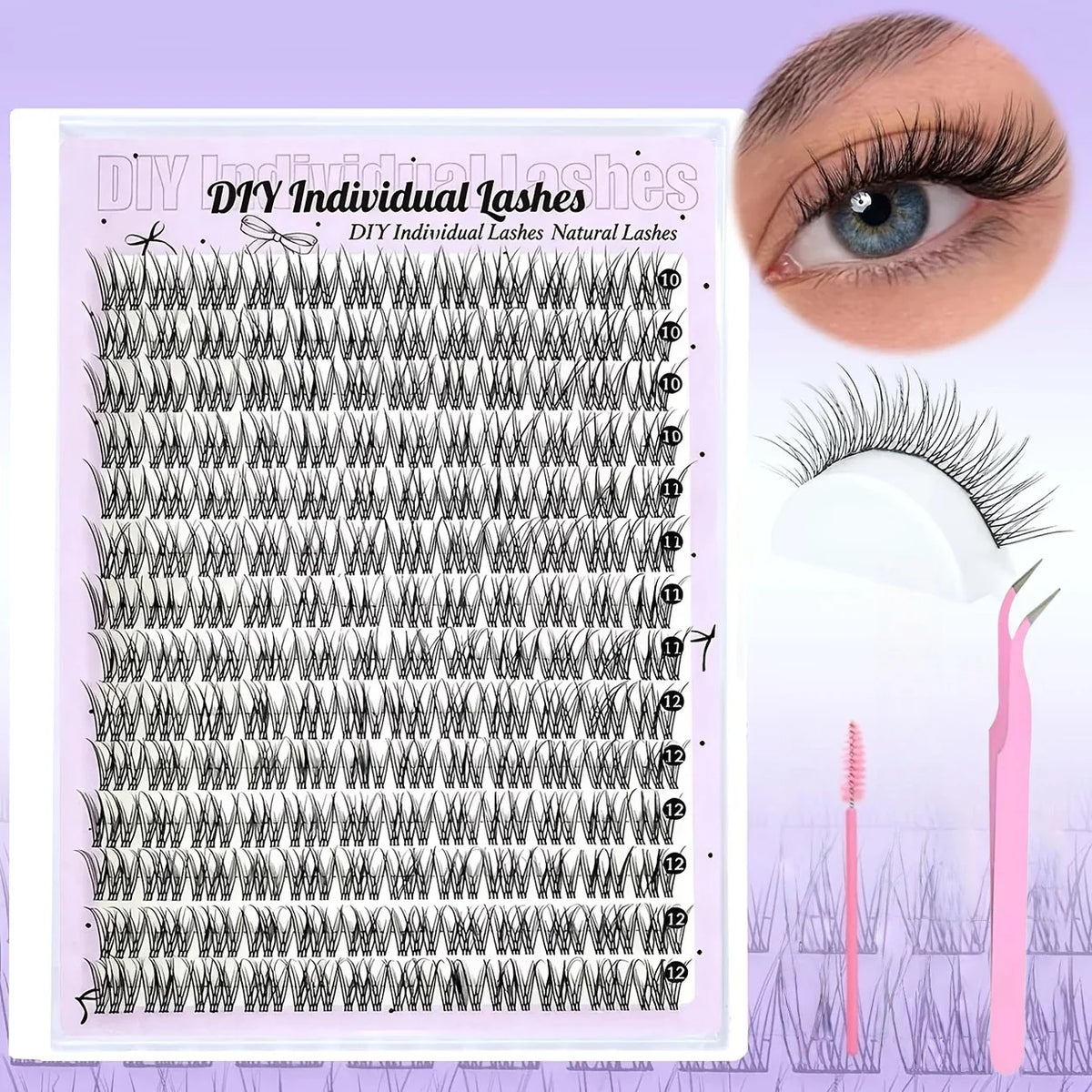 168 Lashes, C-Curl/D-Curl Mixed-Length Natural Volume, DIY Self-Application Eyelash Extensions Individual Lash Applications