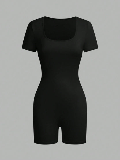 American short-sleeved outdoor and sports clothing, yoga integrated sports suit, women's fitness stretchy tight-fitting clothes