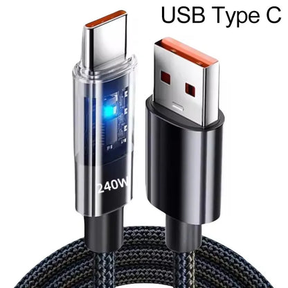 240W Nylon USB Type C Super Fast Charging Cable for Samsung Xiaomi
