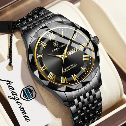 PAAZOMU Top Original Men Watch Waterproof Luminous Date Rectangle Man Wristwatch Mesh Stainless Steel Men's Quartz Watches Male