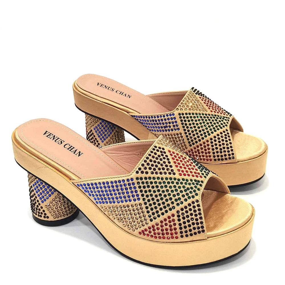 Gold Color Nigerian Sandals Platform Shoes Ladies Party High Heel Open