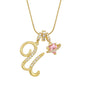 Fashion Letter Necklace for Women Pink Zircon Heart-shaped Pendant Suitable for Girls to Wear Personalized Gold-plated Jewelry
