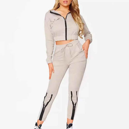 Women’s Zipper Crop Jacket & High Waist Pants
