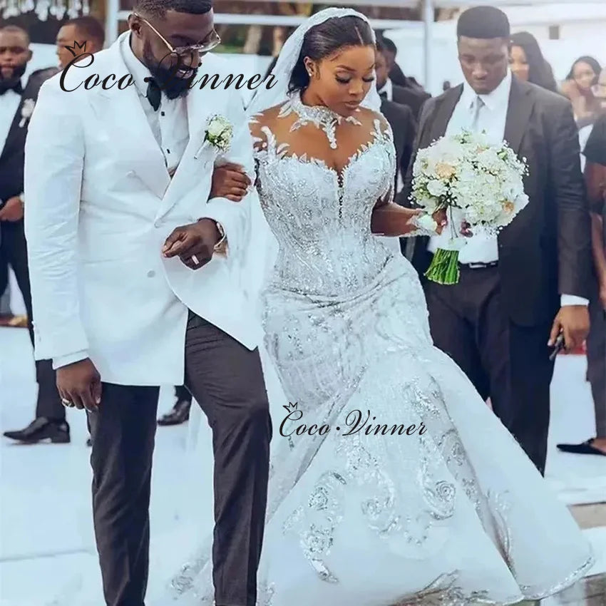 Customized Africa Fashion 2026 Quality Mermaid Wedding Dresses Luxury Beaded Lace Appliques Plus Size Wedding Dress Ladies W1424