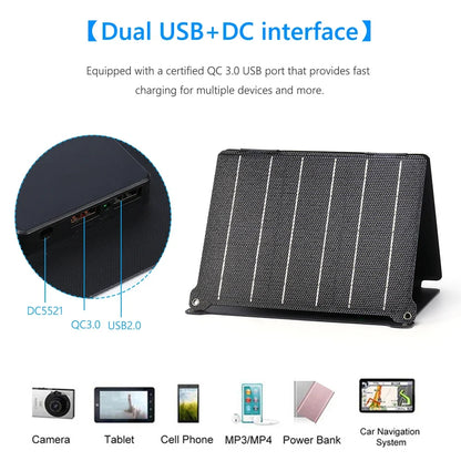 Foldable Solar Panel 5V/12V USB Portable Waterproof Cell Phone Power Pack Outdoor Battery Charger for Hiking Camping 30W