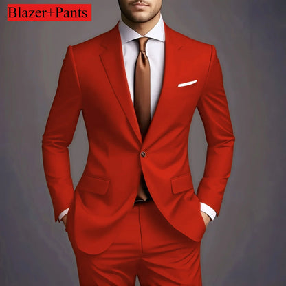 New Luxury Elegant Men's Suits 2 Piece Set Fashion Korean Casual Slim