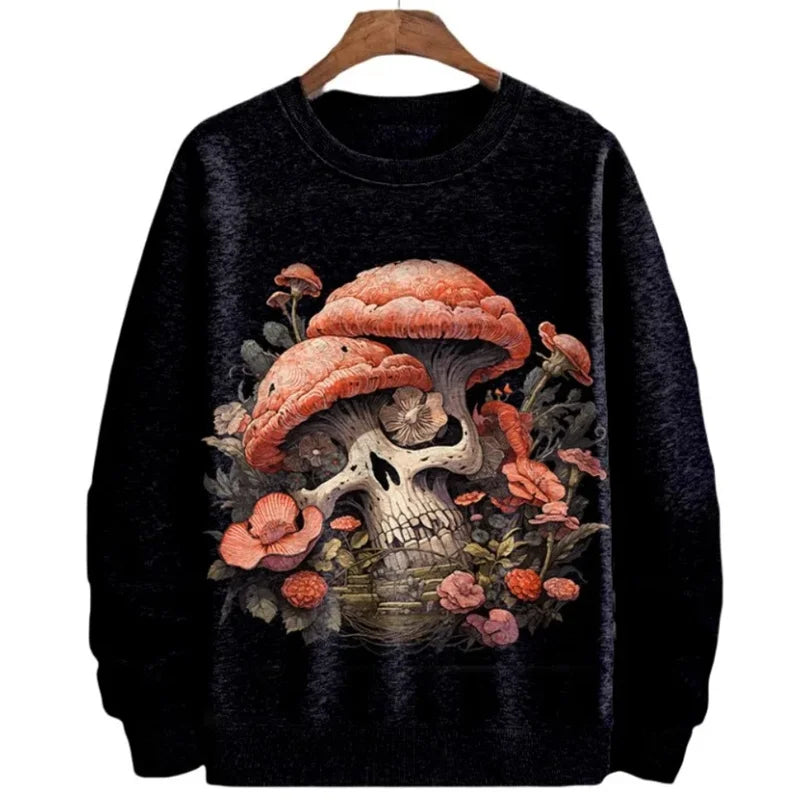 3D Printed Colorful Mushroom Hoodie For Men Women Mysterious Moth Graphic Sweatshirts Fashion Long Sleeves O-Neck Loose Hoodies