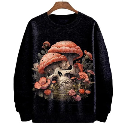 3D Printed Colorful Mushroom Hoodie For Men Women Mysterious Moth Graphic Sweatshirts Fashion Long Sleeves O-Neck Loose Hoodies